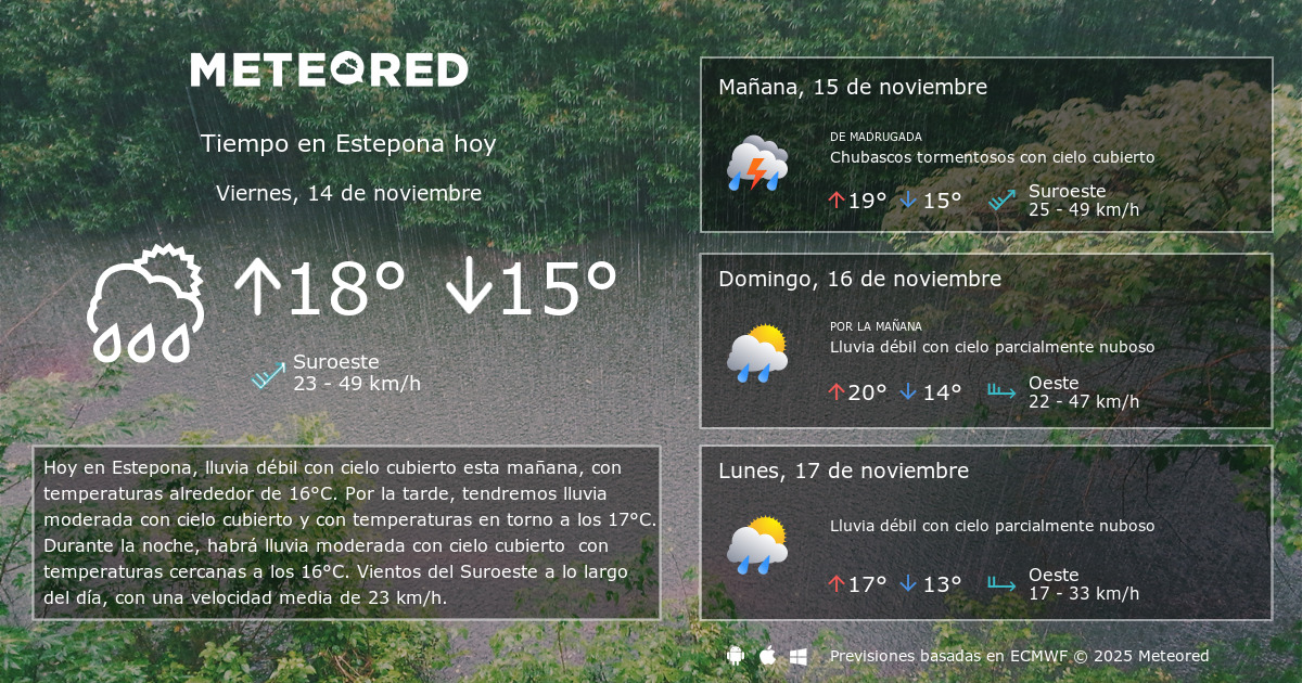 Tiempo en Estepona. Clima a 14 días Meteored